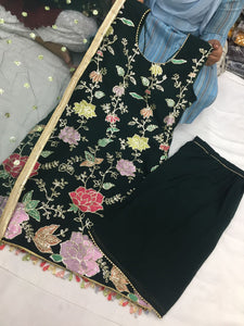 Forest green floral sharara