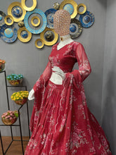 Red floral tiered Lehenga