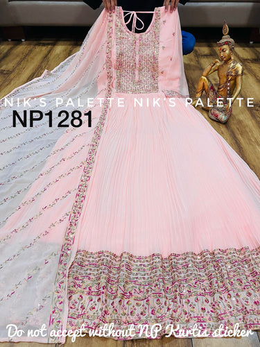 Niks collection: georgette pleated anarkali In baby pink