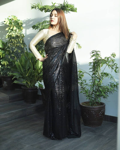 Black sequins saree