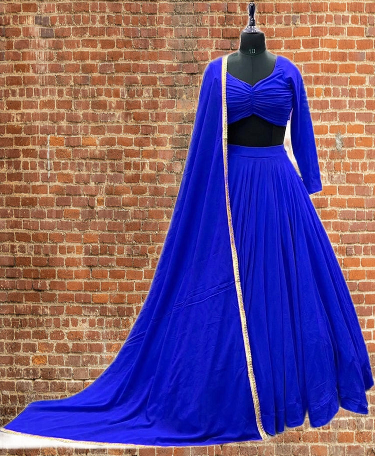 Plain royal blue fully stitched Lehenga - lots of flair