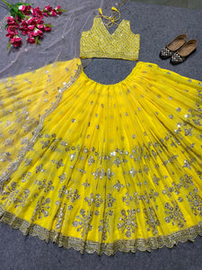 Yellow and baby pink sequence Lehenga