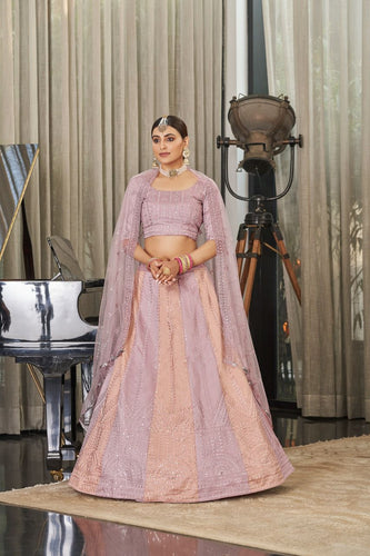 Peach and purple pastel art silk Lehenga