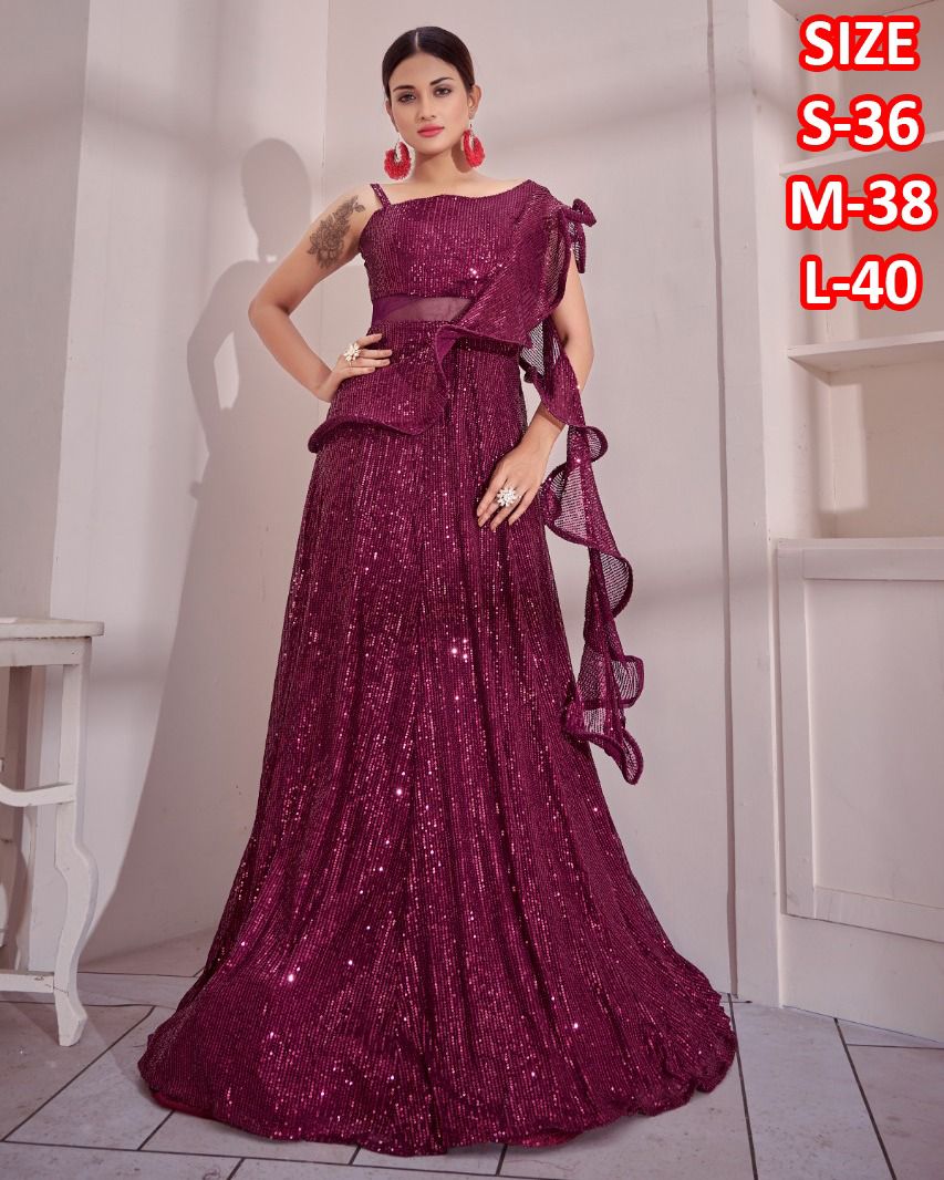 Berry Sequins Readymade gown