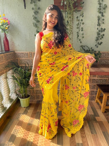 Floral diamond work saree
