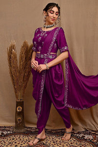 Purple Dhoti silk suits with belt