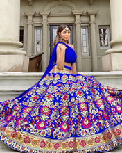 Indo western: Royal blue sweetheart banarasi Lehenga