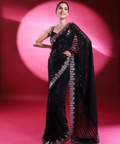 Celebrity style: black sequins saree