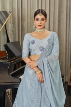 White and powder blue Lehenga
