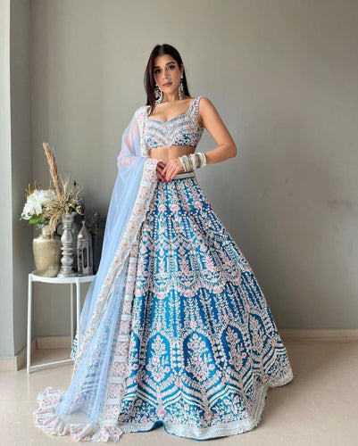 Fountain blue thread Lehenga (plus size)