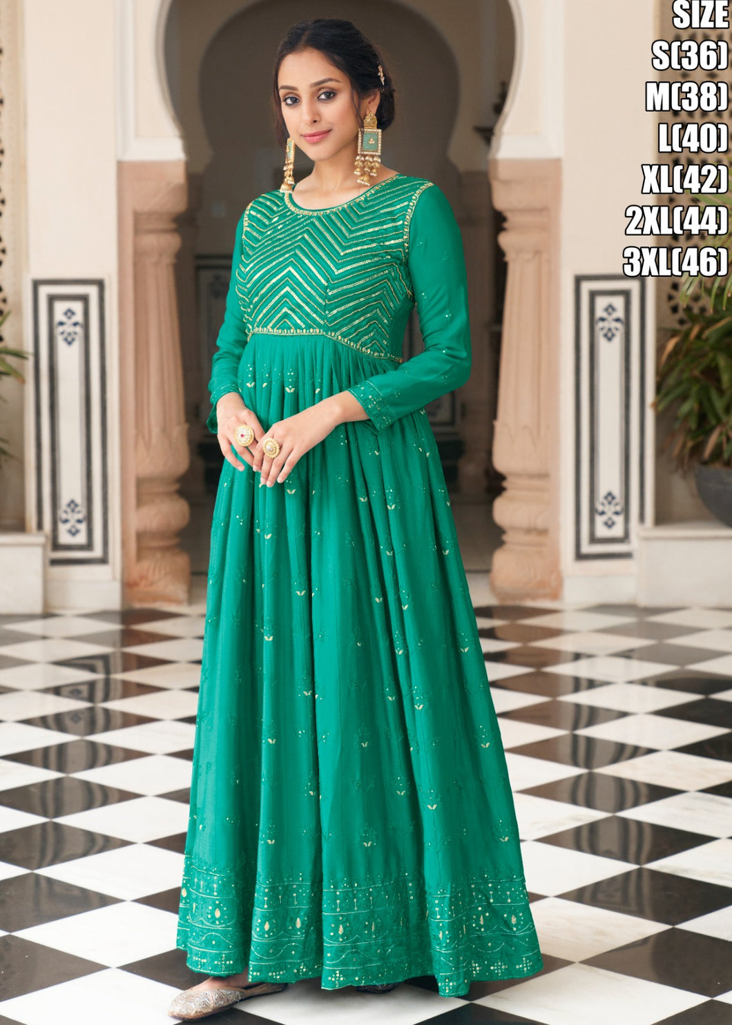 Janisha - readymade green anarkali