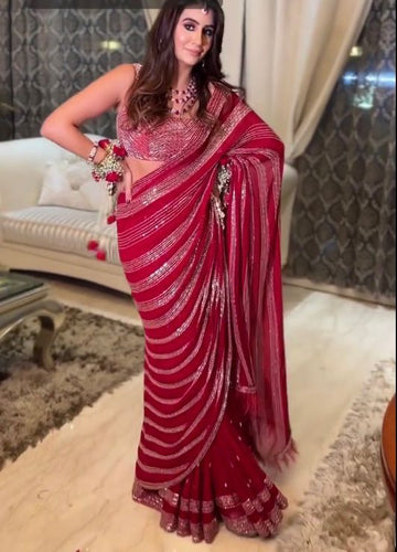 Red saree with sequins