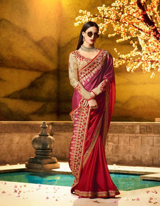 Red rangoli party wear saree