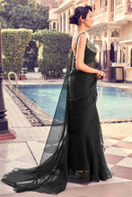 Black ruffle plain saree in organza