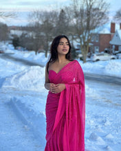 Celebrity inspired rani pink sequinned saree