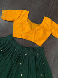 Bottle green Lehenga with yellow