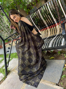 Black dinner party sequinned saree