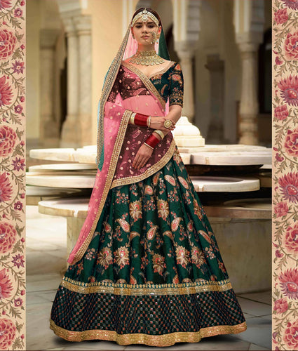 Sabyasachi inspired green royal look Lehenga (with 2 dupattas)