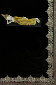 Elegance: Black velvet saree