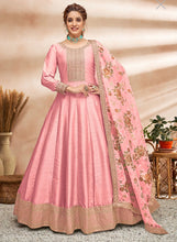 Art silk gown with floral dupatta- pink