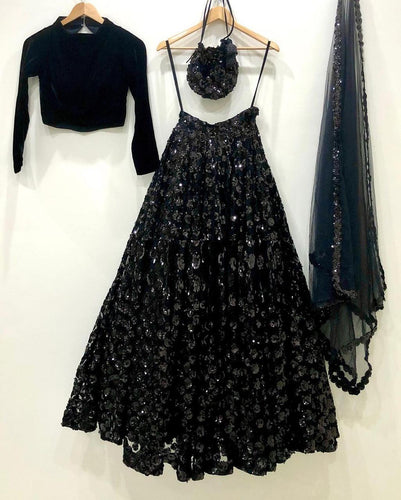 Black sequins velvet Lehenga