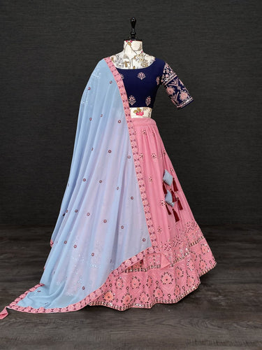 Pink mirror work georgette Lehenga