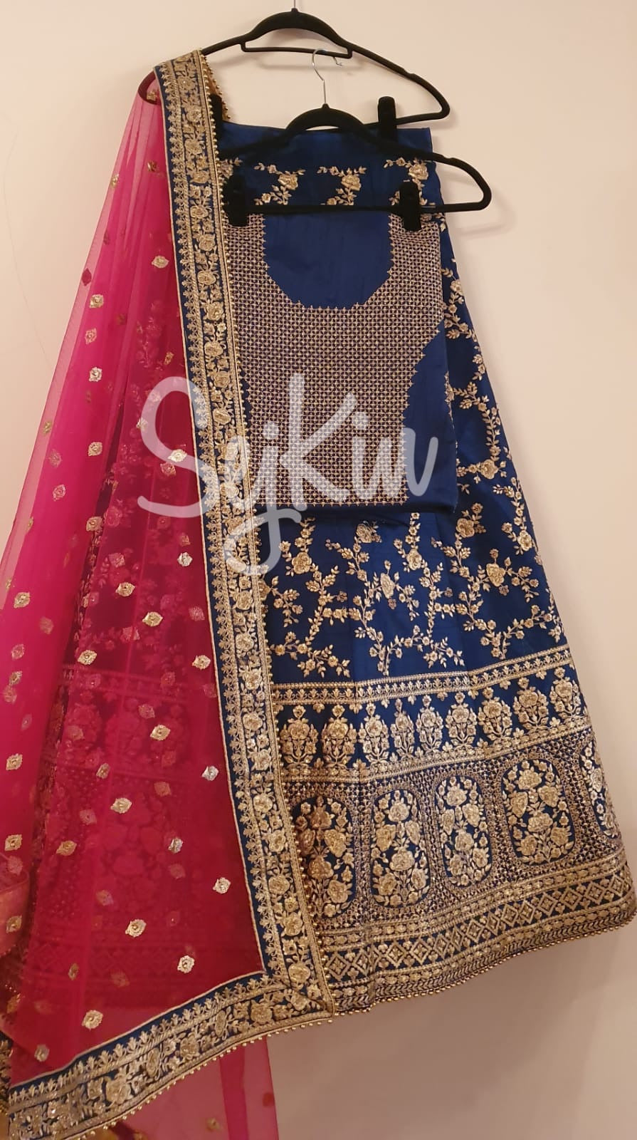 Peacock blue silk lehenga