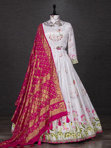 White Lehenga with bandhani dupatta