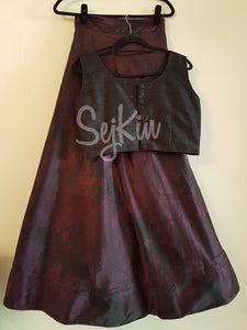 Purple self flower skirt with top