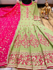 Niks collection: Green and pink anarkali