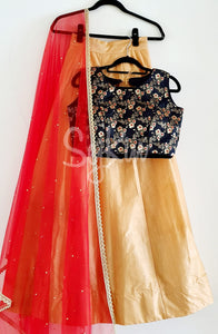 Black floral and gold Lehenga