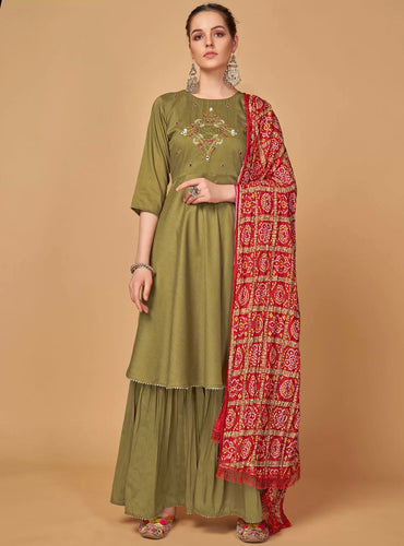 Silk embroidered readymade sharara suit