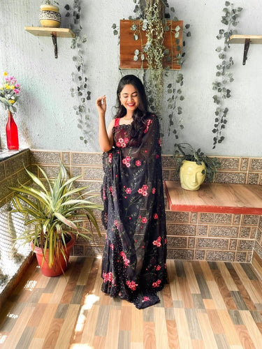 Floral diamond work saree