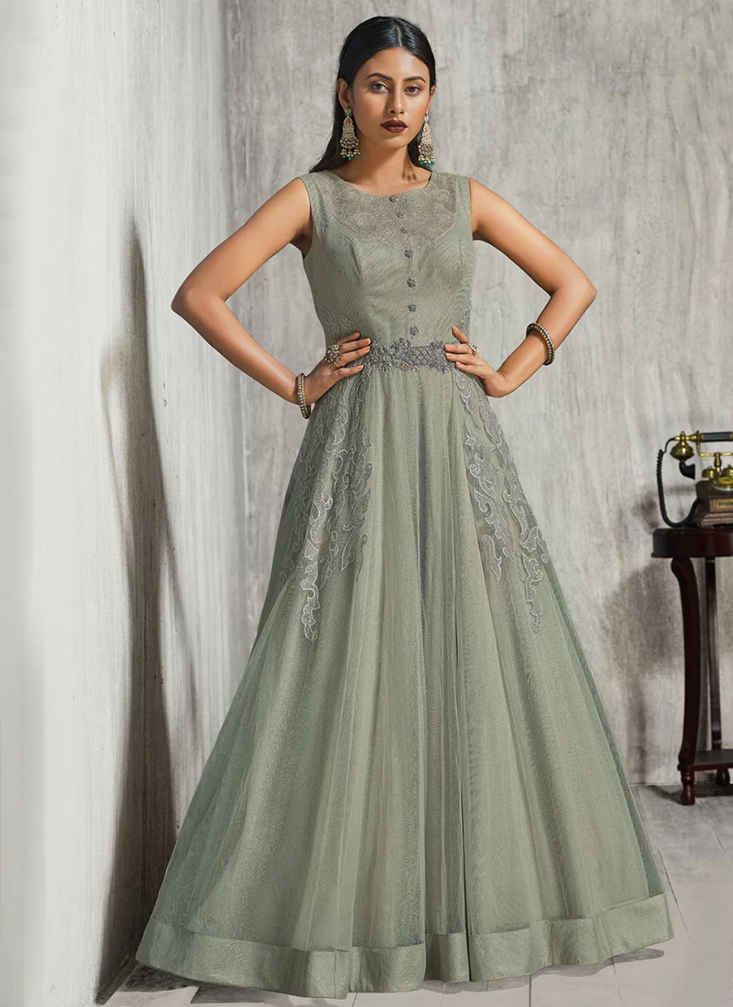 Green embroidered gown (UK Size 8)