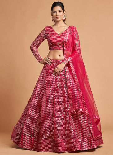 Hot pink sequinned Lehenga