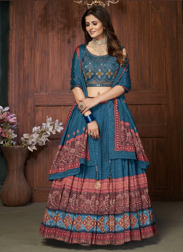 Shastay collection: Aqua blue mirror work Lehenga