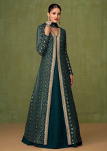 Bottle green embroidered readymade gown