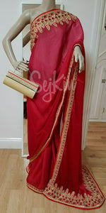 Red rangoli party wear saree