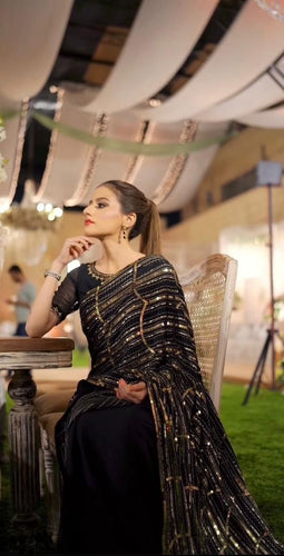 Black double sequins partywear saree