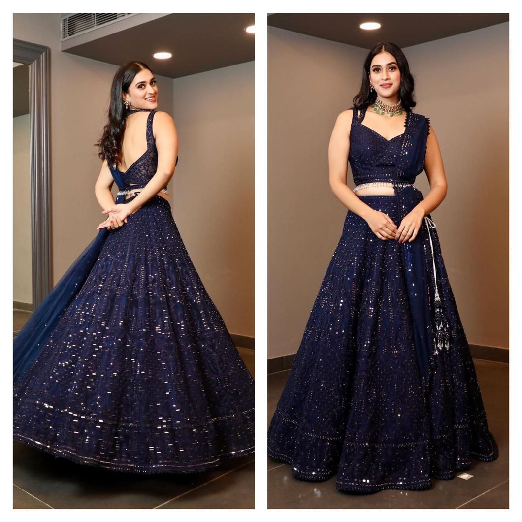 Midnight blue sequinned Lehenga