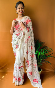 Floral diamond work saree