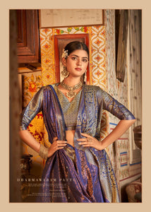 Kanchivaram silk saree with copper zari