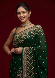 Vichitra silk saree - gota patti and mirror work