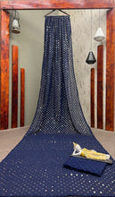 Navy blue partywear chine sequins saree
