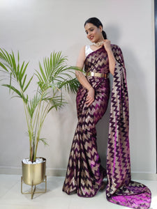 Ready to wear foil print saree in 4 colours - with belt