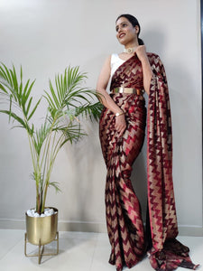 Ready to wear foil print saree in 4 colours - with belt