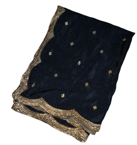 Black scallop with gold beads dupatta