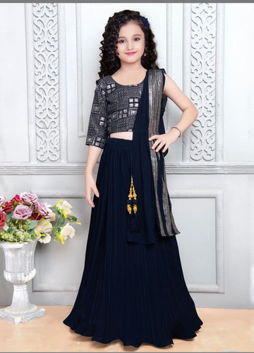 Kids - 5-16 years, navy blue georgette sequins Lehenga