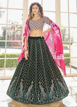 Green and pink peacock Lehenga