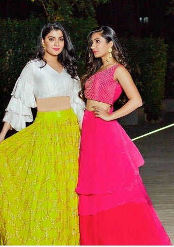 Indo western stylish lime green Lehenga